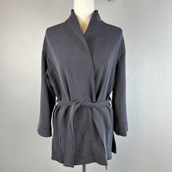 Lululemon Ribbed Softstreme Belted Wrap Jacket Size 4 Charcoal Gray Black - Picture 1 of 10